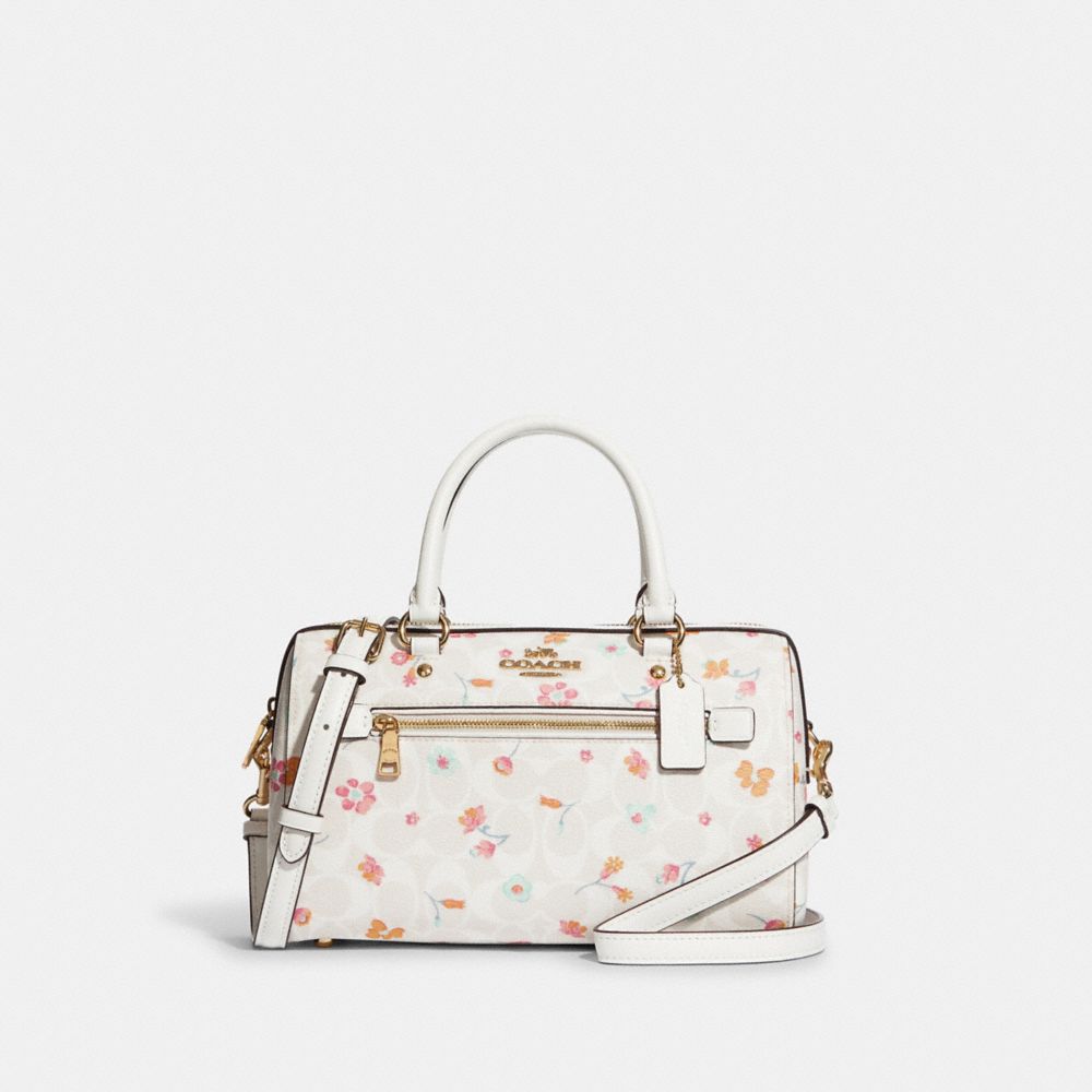 Rowan Satchel In Signature Canvas With Mystical Floral Print - C8615 - GOLD/CHALK MULTI