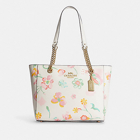 COACH Cammie Chain Tote With Dreamy Land Floral Print - GOLD/CHALK MULTI - C8616