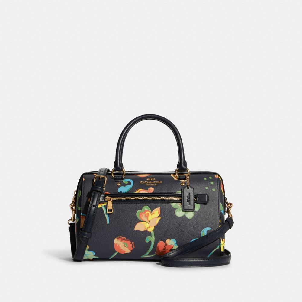 COACH Rowan Satchel With Dreamy Land Floral Print - GOLD/MIDNIGHT MULTI - C8617