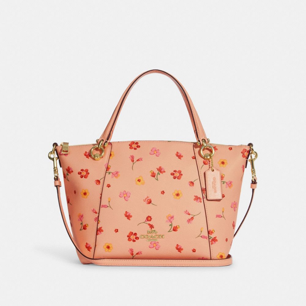 Kacey Satchel With Mystical Floral Print - C8618 - GOLD/FADED BLUSH MULTI