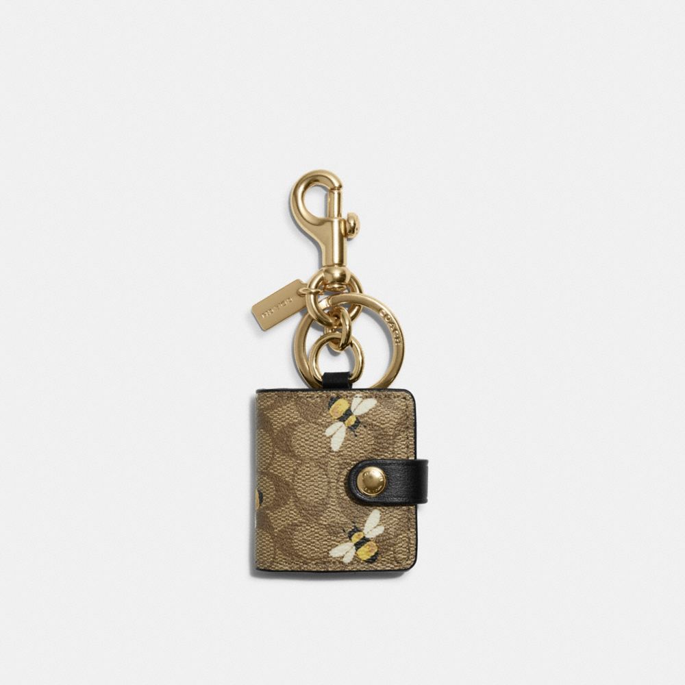 Picture Frame Bag Charm In Signature Canvas With Bee Print - C8624 - GOLD/KHAKI YELLOW