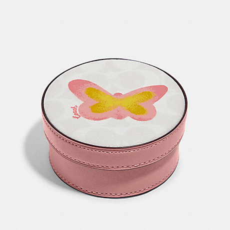 COACH Trinket Box In Signature Canvas With Butterfly - CHALK/PINK - C8626