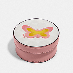 Trinket Box In Signature Canvas With Butterfly - CHALK/PINK - COACH C8626