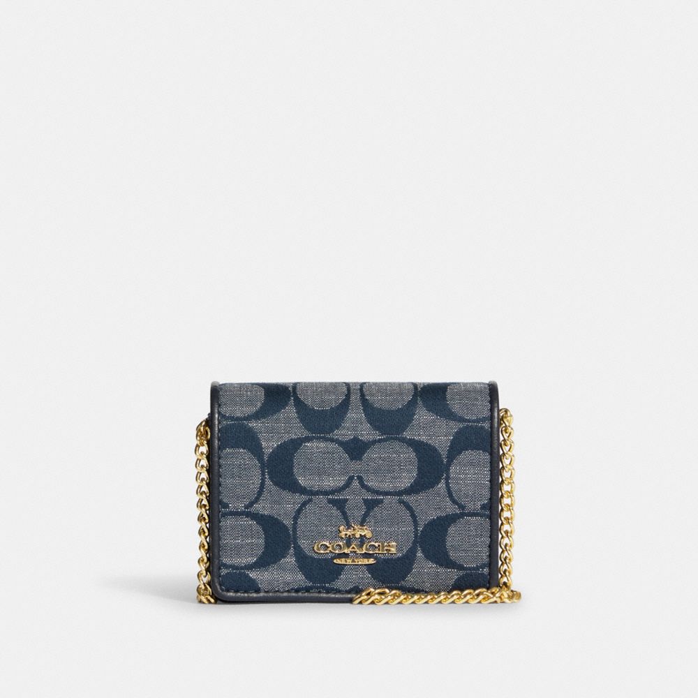 COACH Mini Wallet On A Chain In Signature Chambray - GOLD/DENIM MULTI - C8667