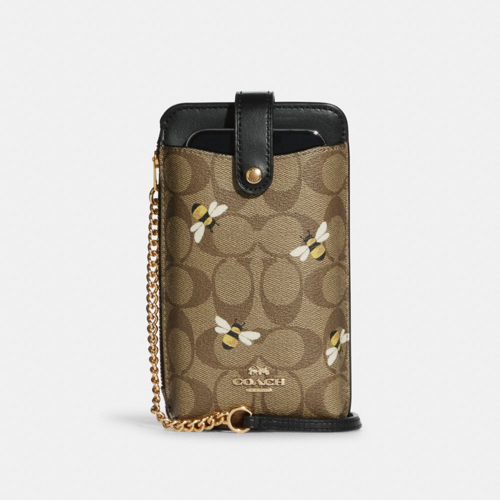 Phone Crossbody In Signature Canvas With Bee Print - C8672 - GOLD/KHAKI MULTI