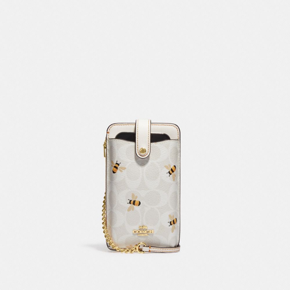 Phone Crossbody In Signature Canvas With Bee Print - C8672 - Gold/Chalk/Glacier White Multi