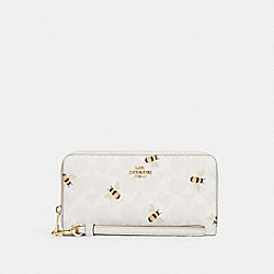 Long Zip Around Wallet In Signature Canvas With Bee Print - C8675 - Gold/Chalk/Glacier White Multi