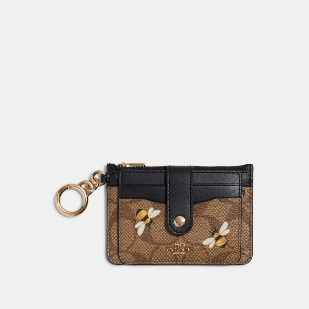 Attachment Card Case In Signature Canvas With Bee Print - GOLD/KHAKI MULTI - COACH C8678