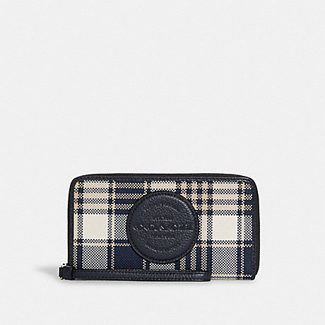 COACH C8680 Dempsey Large Phone Wallet With Garden Plaid Print And Coach Patch GOLD/MIDNIGHT MULTI