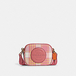 Mini Dempsey Camera Bag With Garden Plaid Print And Coach Patch - C8681 - GOLD/TAFFY MULTI