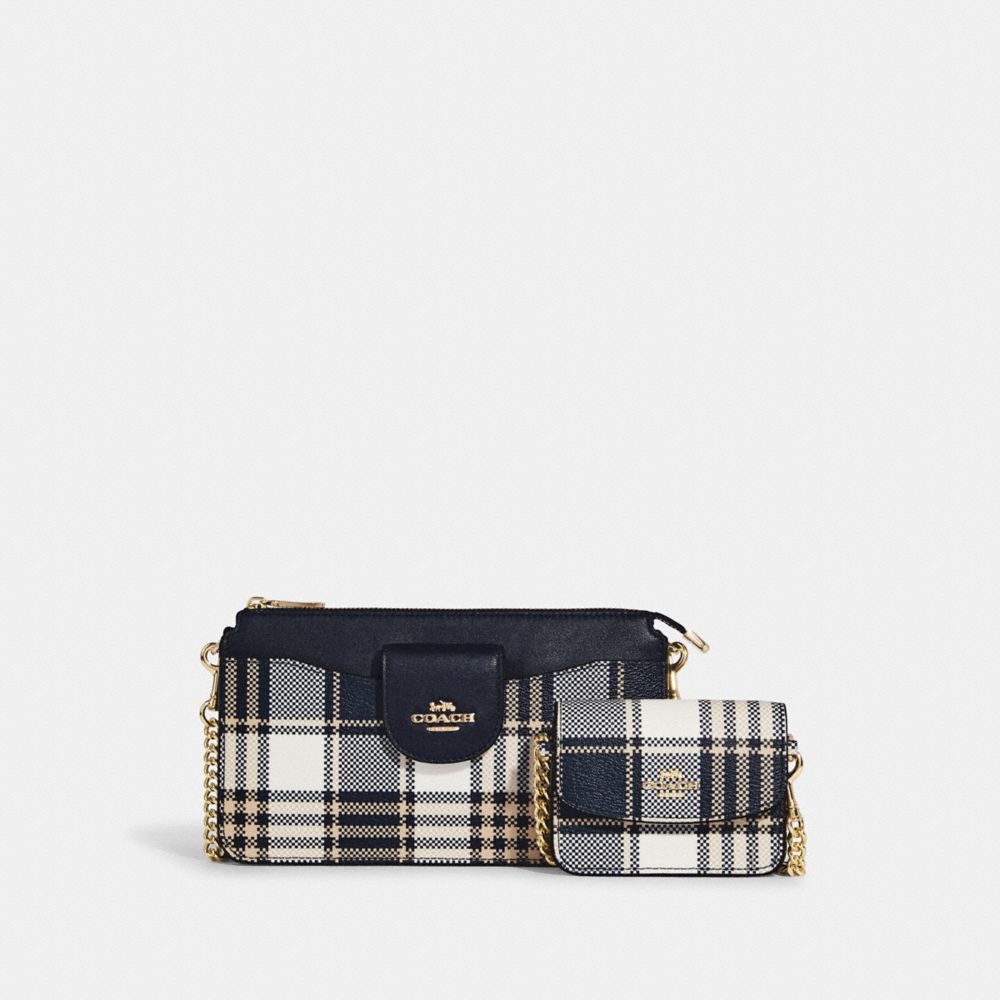 COACH Poppy Crossbody With Garden Plaid Print - GOLD/MIDNIGHT MULTI - C8682