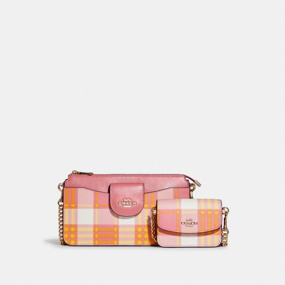 COACH Poppy Crossbody With Garden Plaid Print - GOLD/TAFFY MULTI - C8682