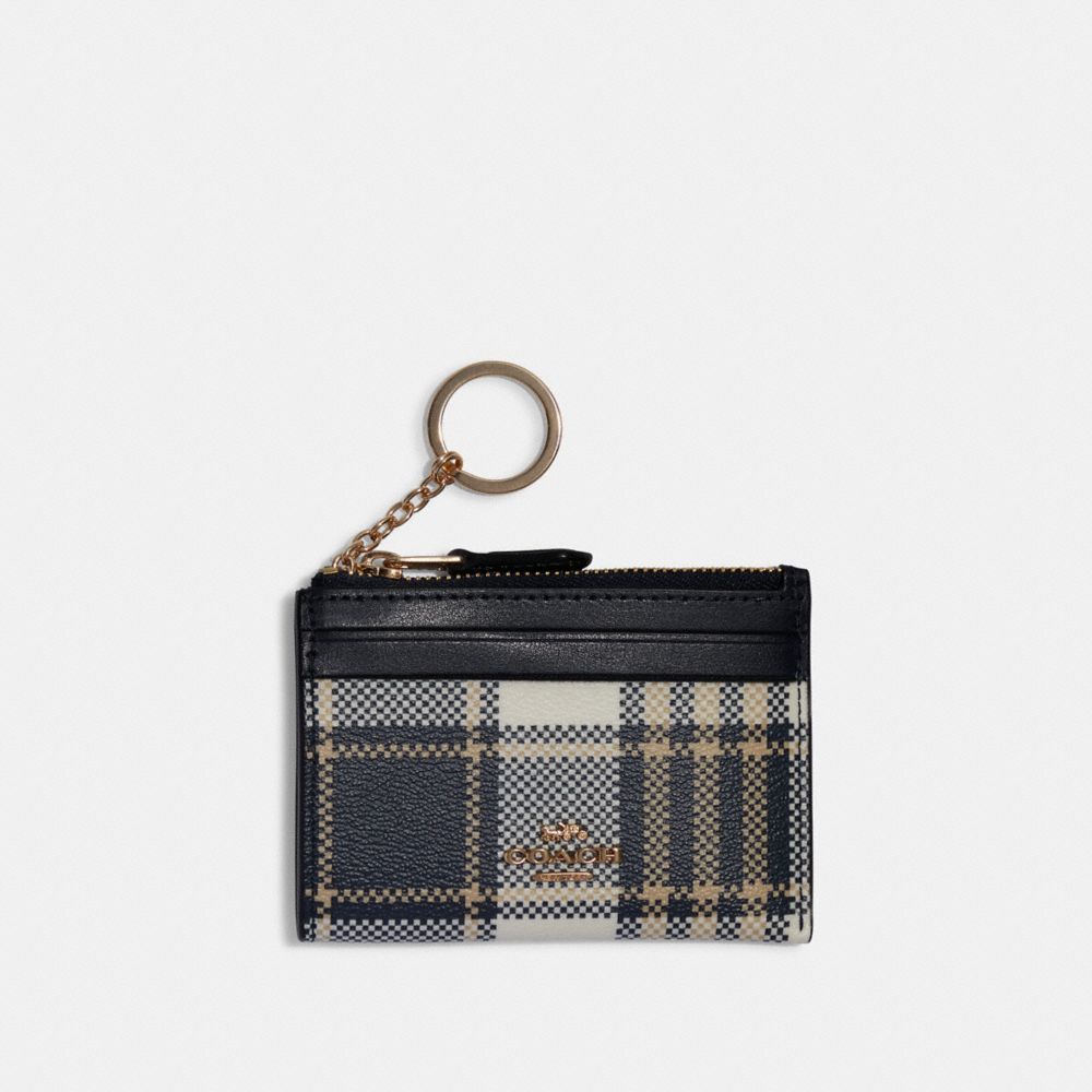 COACH C8684 - Mini Skinny Id Case With Garden Plaid Print GOLD/MIDNIGHT MULTI