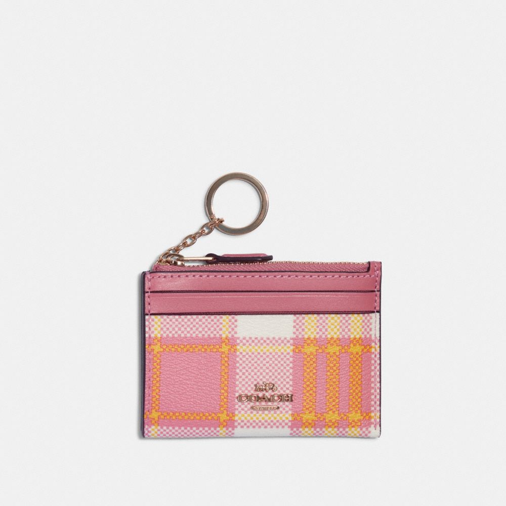 COACH Mini Skinny Id Case With Garden Plaid Print - GOLD/TAFFY MULTI - C8684