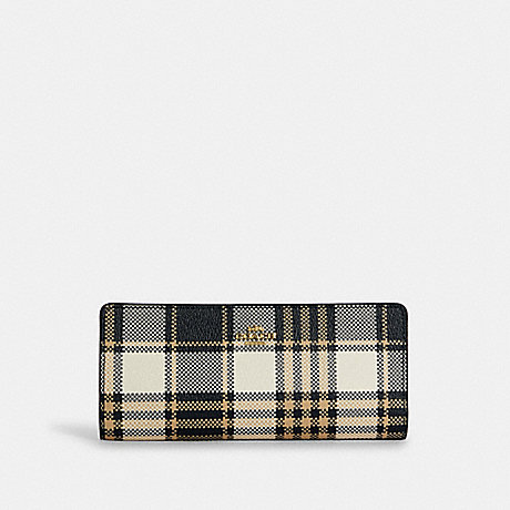 COACH C8686 Slim Wallet With Garden Plaid Print GOLD/MIDNIGHT-MULTI