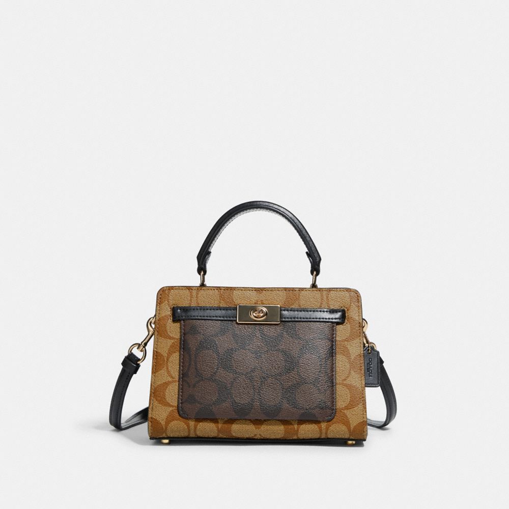 COACH C8688 - Mini Lane Top Handle In Blocked Signature Canvas GOLD/KHAKI BROWN MULTI