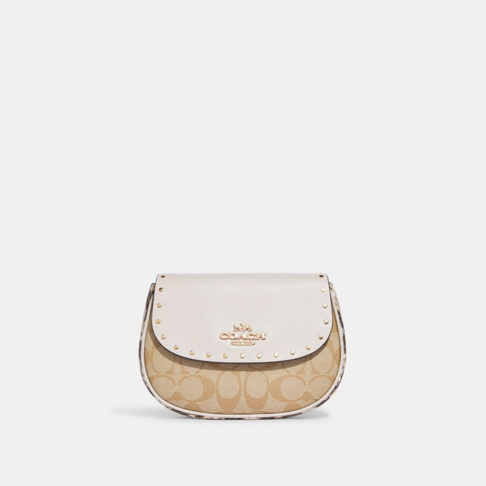 COACH C8690 - Saddle Belt Bag In Signature Canvas GOLD/LIGHT KHAKI MULTI