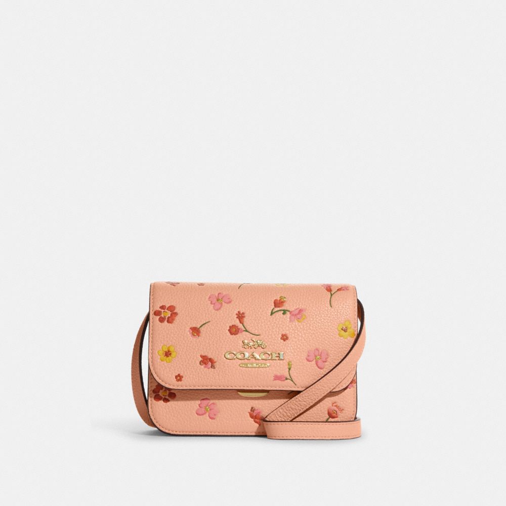 Mini Brynn Crossbody With Mystical Floral Print - C8692 - GOLD/FADED BLUSH MULTI