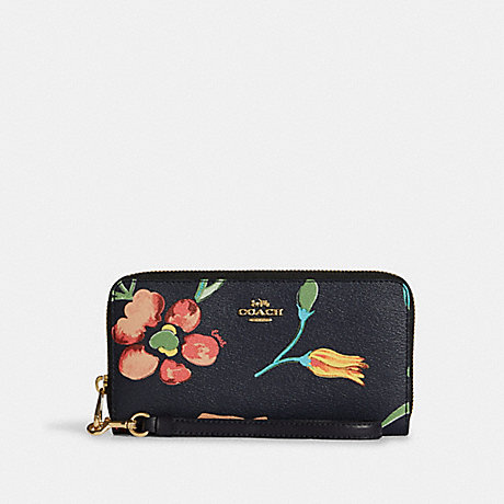 COACH C8694 Long Zip Around Wallet With Dreamy Land Floral Print GOLD/MIDNIGHT-MULTI