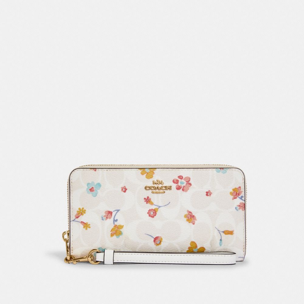 COACH C8695 - Long Zip Around Wallet In Signature Canvas With Mystical Floral Print GOLD/CHALK MULTI