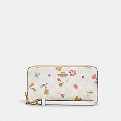 COACH C8695 Long Zip Around Wallet In Signature Canvas With Mystical Floral Print GOLD/CHALK MULTI
