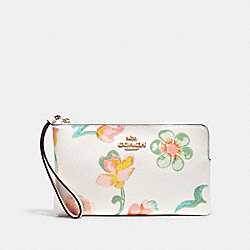 COACH Large Corner Zip Wristlet With Dreamy Land Floral Print - GOLD/CHALK MULTI - C8696