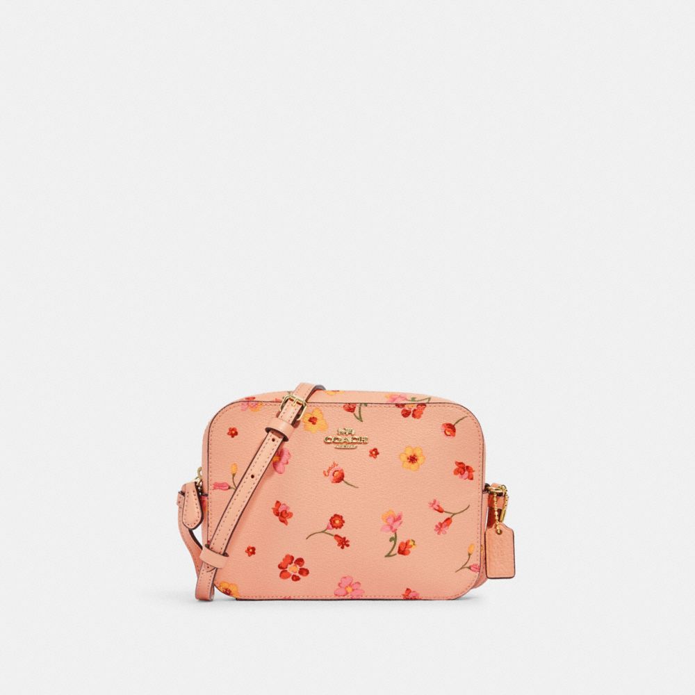 Mini Camera Bag With Mystical Floral Print - C8699 - GOLD/FADED BLUSH MULTI