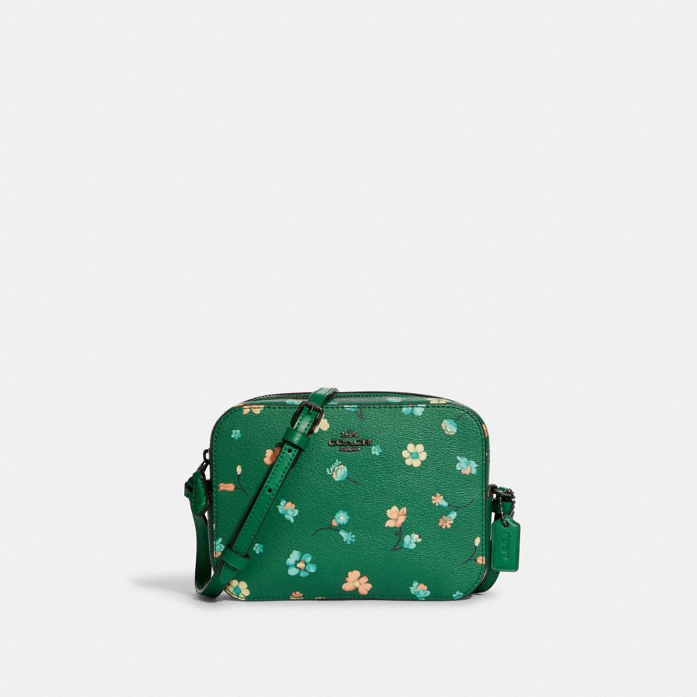 Mini Camera Bag With Mystical Floral Print - C8699 - GUNMETAL/GREEN MULTI