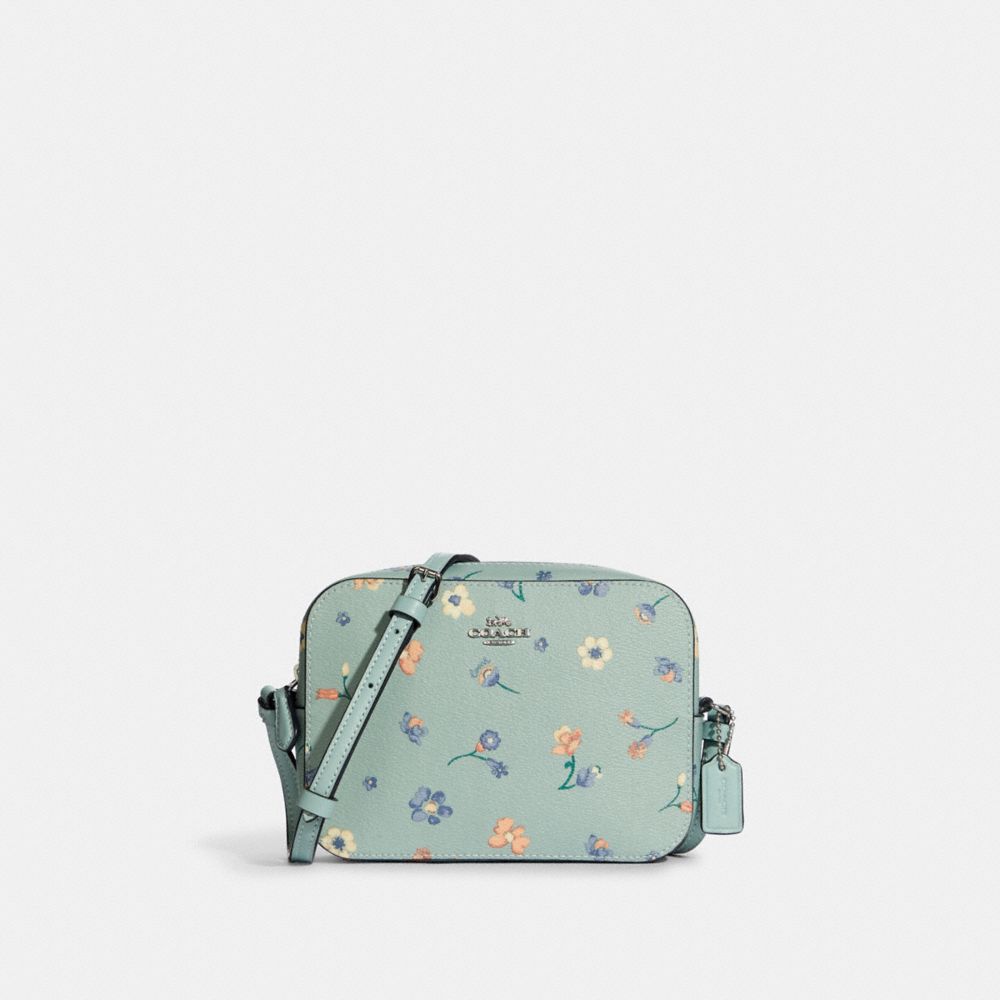 Mini Camera Bag With Mystical Floral Print - C8699 - SILVER/LIGHT TEAL MULTI