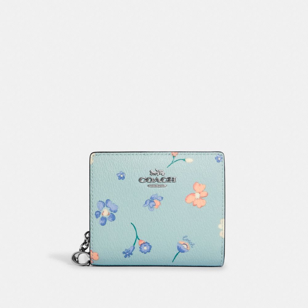 COACH C8703 Snap Wallet With Mystical Floral Print SILVER/LIGHT TEAL MULTI