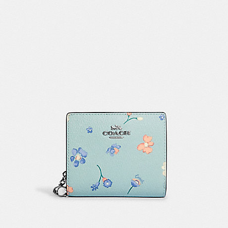 COACH Snap Wallet With Mystical Floral Print - SILVER/LIGHT TEAL MULTI - C8703