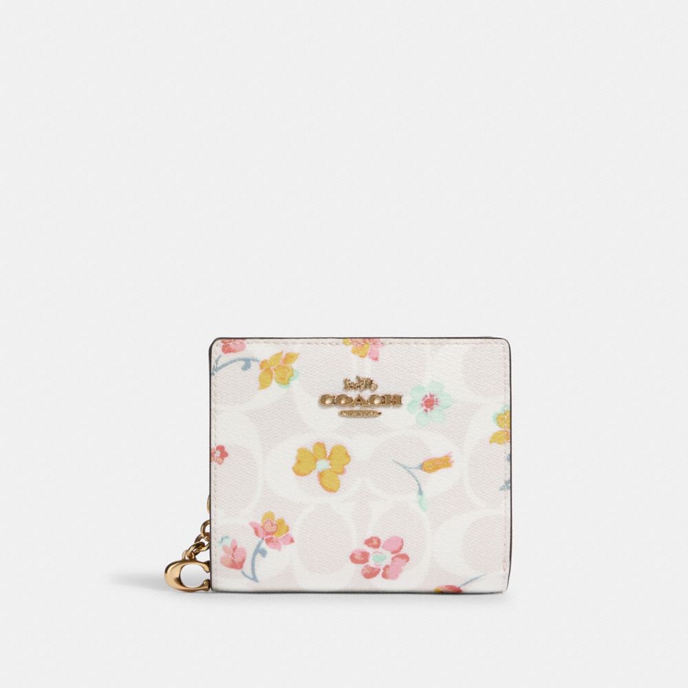 Snap Wallet In Signature Canvas With Mystical Floral Print - C8704 - GOLD/CHALK MULTI