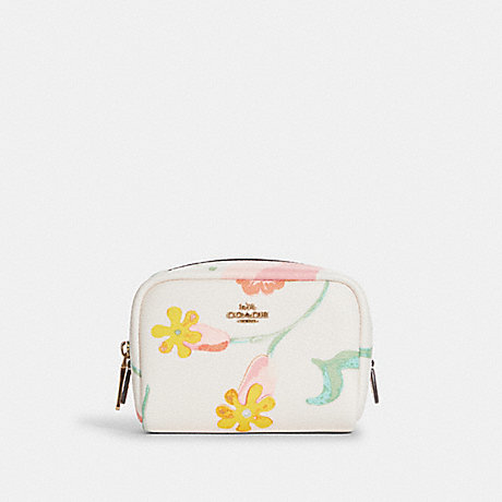 COACH C8706 Mini Boxy Cosmetic Case With Dreamy Land Floral Print GOLD/CHALK-MULTI