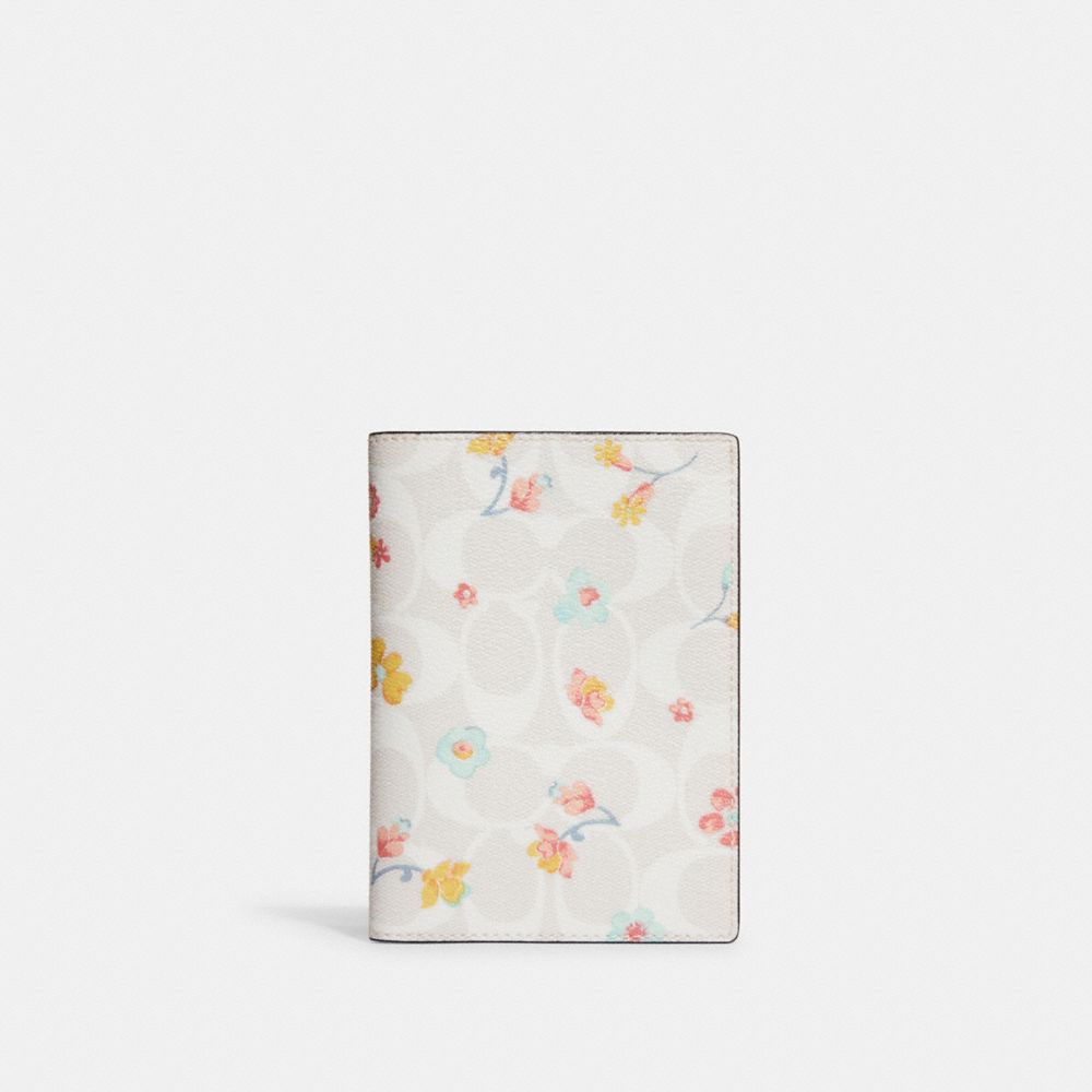 Passport Case In Signature Canvas With Mystical Floral Print - C8707 - GOLD/CHALK MULTI