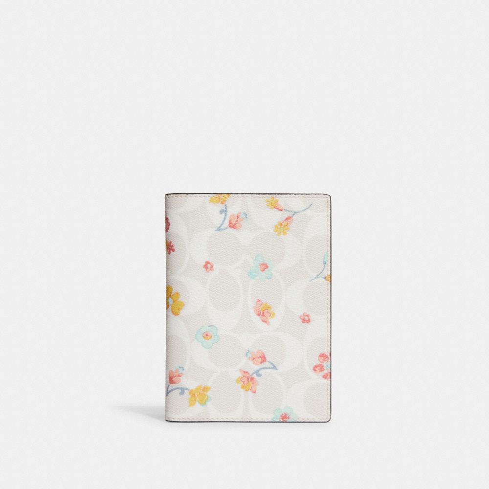 Passport Case In Signature Canvas With Mystical Floral Print - GOLD/CHALK MULTI - COACH C8707