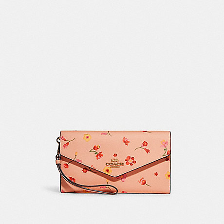 COACH Travel Envelope Wallet With Mystical Floral Print - GOLD/FADED BLUSH MULTI - C8708