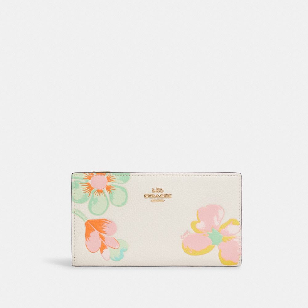COACH Slim Zip Wallet With Dreamy Land Floral Print - GOLD/CHALK MULTI - C8715