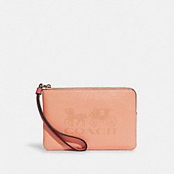 Corner Zip Wristlet In Colorblock With Horse And Carriage - C8717 - GOLD/FADED BLUSH MULTI