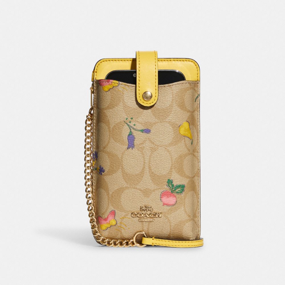 COACH Phone Crossbody In Signature Canvas With Dreamy Veggie Print - GOLD/LIGHT KHAKI/RETRO YELLOW - C8721