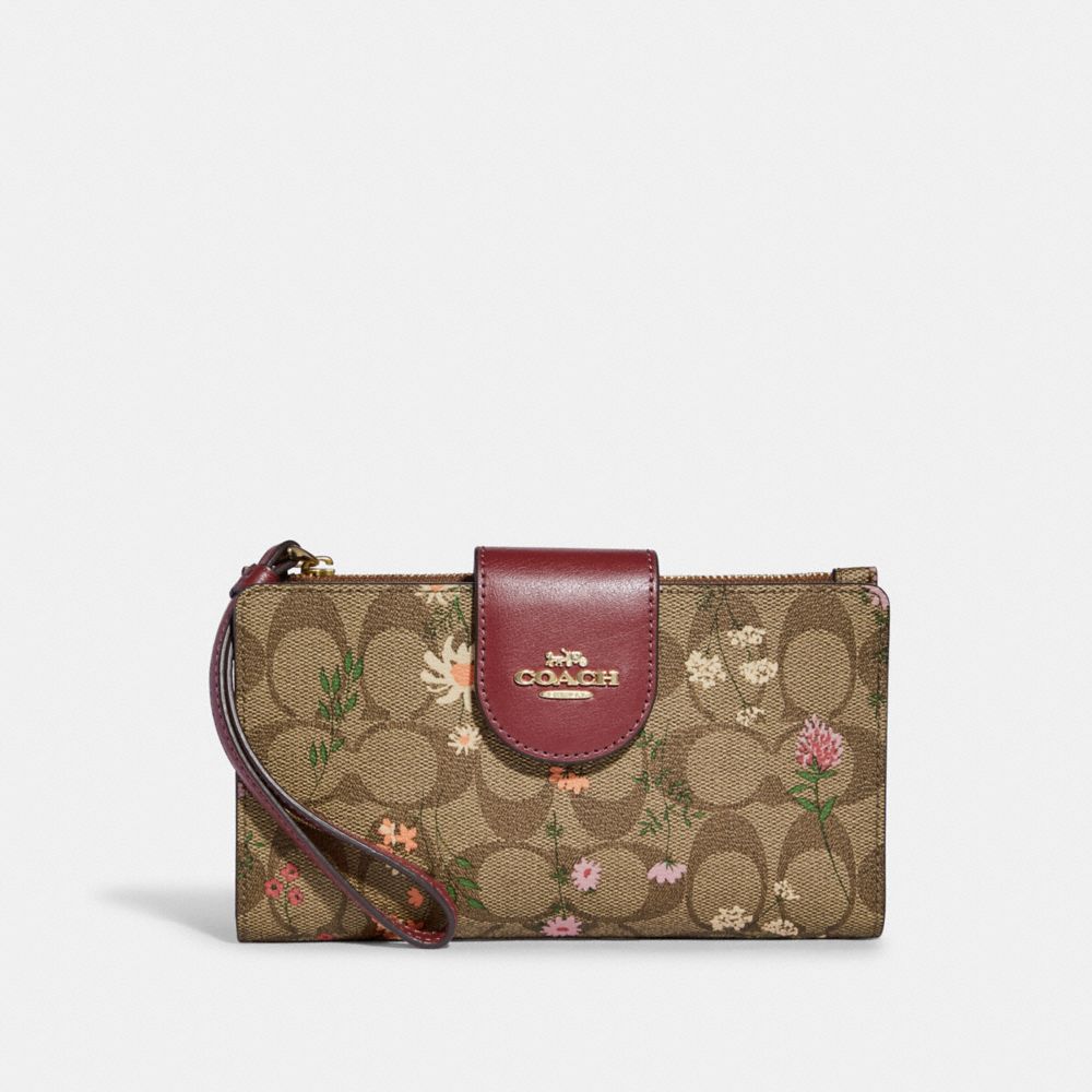 Tech Wallet In Signature Canvas With Wildflower Print - GOLD/KHAKI MULTI - COACH C8729