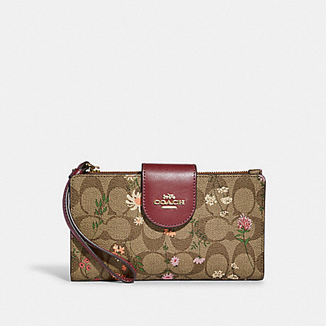 COACH Tech Wallet In Signature Canvas With Wildflower Print - GOLD/KHAKI MULTI - C8729