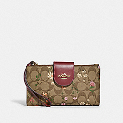 COACH C8729 - Tech Wallet In Signature Canvas With Wildflower Print GOLD/KHAKI MULTI