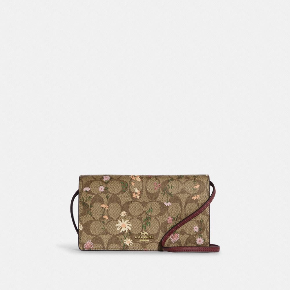 COACH C8731 - Anna Foldover Clutch Crossbody In Signature Canvas With Wildflower Print GOLD/KHAKI MULTI