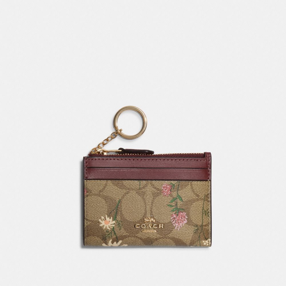 Mini Skinny Id Case In Signature Canvas With Wildflower Print - C8733 - GOLD/KHAKI MULTI