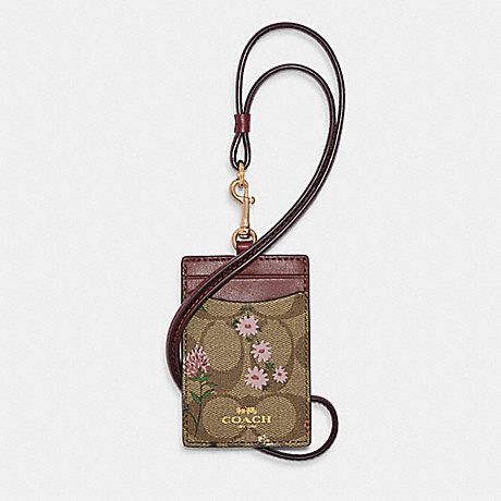 COACH C8735 Id Lanyard In Signature Canvas With Wildflower Print GOLD/KHAKI-MULTI