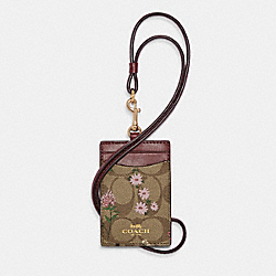 COACH C8735 Id Lanyard In Signature Canvas With Wildflower Print GOLD/KHAKI MULTI