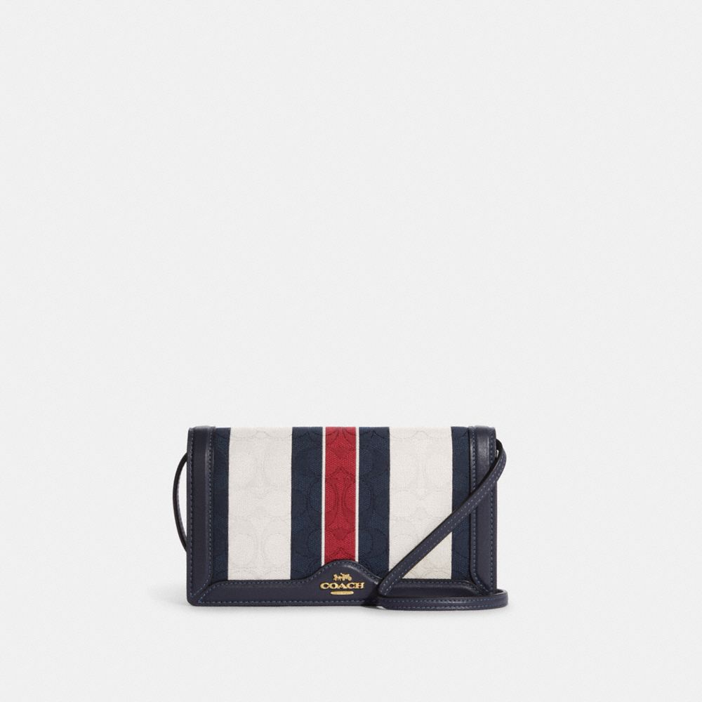 COACH C8754 Anna Foldover Clutch Crossbody In Signature Jacquard With Stripes GOLD/CHALK MULTI