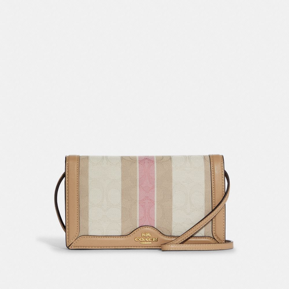 COACH C8754 Anna Foldover Clutch Crossbody In Signature Jacquard With Stripes GOLD/TAFFY MULTI