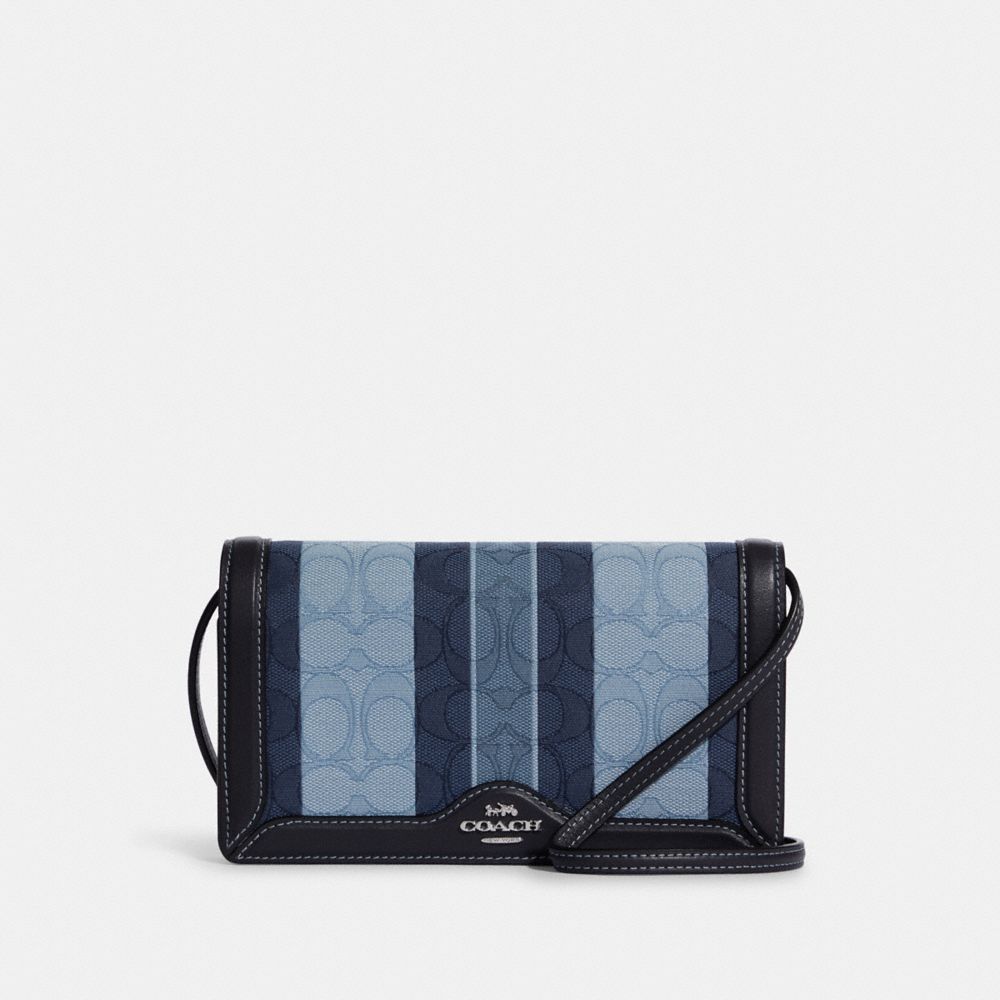 Anna Foldover Clutch Crossbody In Signature Jacquard With Stripes - C8754 - SILVER/MIDNIGHT MULTI