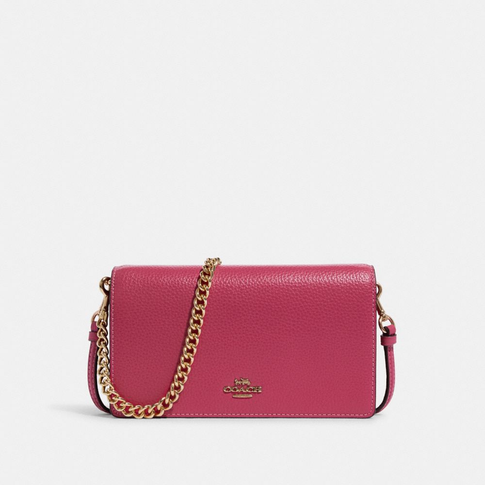 COACH C8756 Anna Foldover Clutch Crossbody With Chain GOLD/BOLD PINK